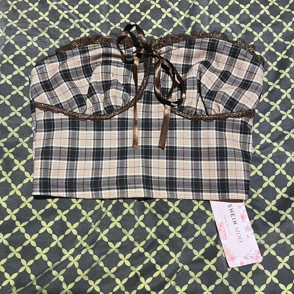🖤(10 for $10) Plaid Bustier Top with Lace Trim